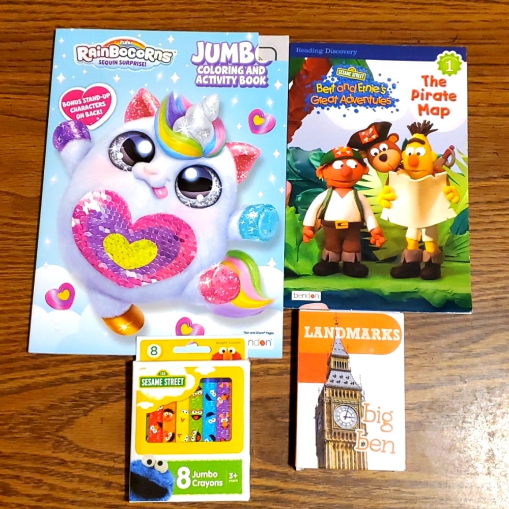 4 New Reading/Coloring/Flashcards-RainBoCorns-Bert&Ernie-Sesame Street-Landmarks